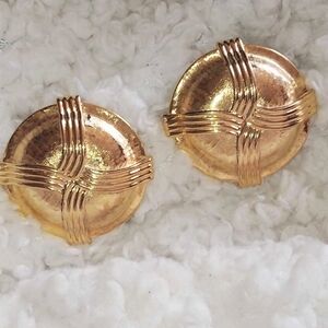 Big Beautiful Chunky Round Gold Tone Post Pierced Earrings Statement